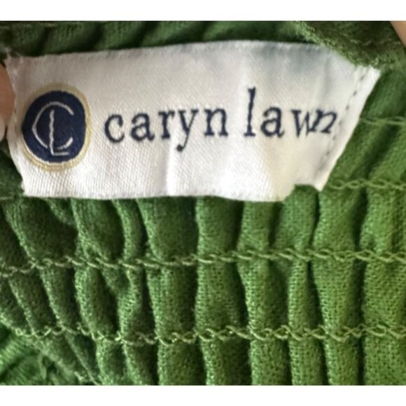 Caryn Lawn Linen Blend Lily Dress Green Midi Smocked Bodice Bow Straps small - Picture 8 of 9